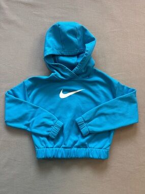Nike Crop Girls Teal Blue Hooded Pullover with White Swoosh